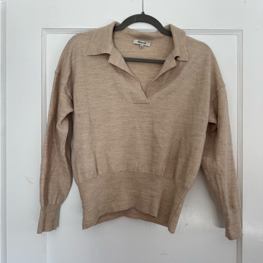 Madewell Tan Polo V-Neck Sweater